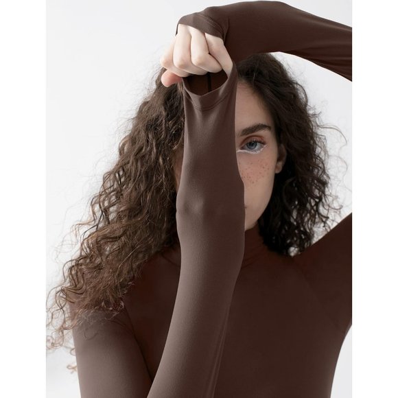 Women's Black Mock Turtle Neck Long Sleeve Sexy Tops Sharp Collection Bodysuit - Picture 5 of 6